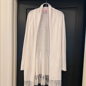 Lilly Pulitzer Cream Open-Front Fringe Hem Cardigan